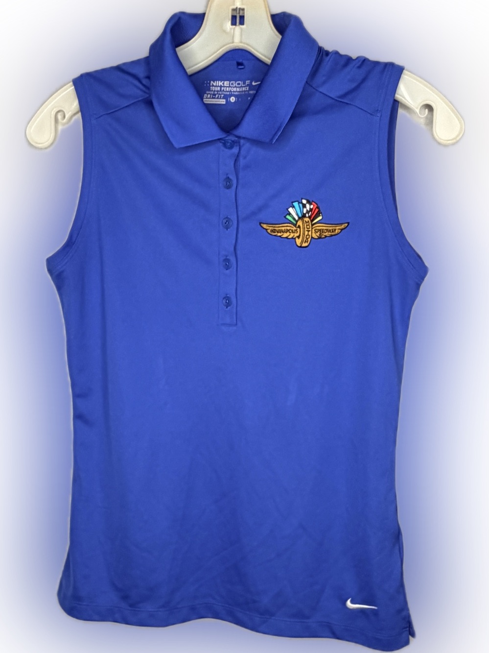 Nike Golf Tour Performance Blue Sleeveless Top Indianapolis Motor Speedway